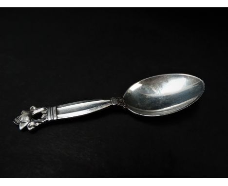 A Georg Jensen sterling silver caddy spoon, export hallmark for London 1950, stamped&nbsp; Sterling Denmark Georg Jensen Silv