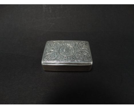 A Victorian silver foliate scroll engraved hinge lidded snuff box with gilded interior by George Unite, Birmingham 1896, engr