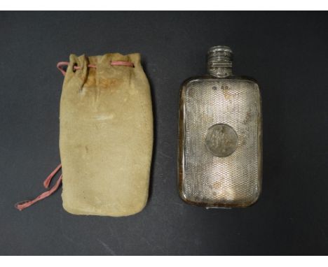 A good Victorian silver engine turned hinge lidded hip flask by William Summers, one side with an engraved monogram, the othe