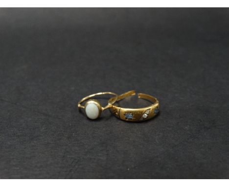 A Victorian 18ct. hallmarked gold diamond and sapphire five stone ring, Birmingham 1896 (shank AF), together with a broken ye