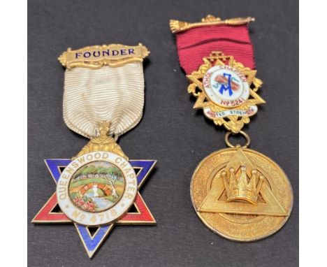 Two silver gilt and enamel masonic jewels, one for Queenswood Chapter No.4718, the other for Athol Chapter No.5241, the Athol