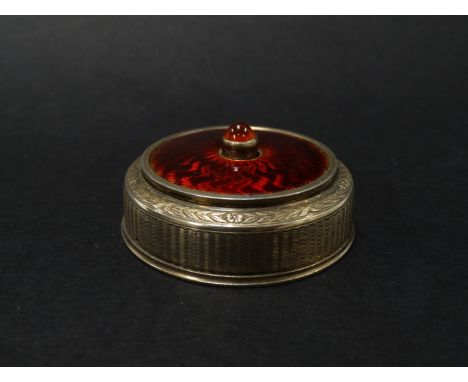 An early 20th century French silver gilt and guilloche enamel bell push with citrine button, diameter 4.25cm, weight 53.9g ap