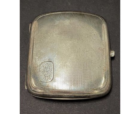 A George VI silver engine turned cigarette case with engraved monogram, maker D &amp; F, Birmingham 1939, width 8.5cm, weight