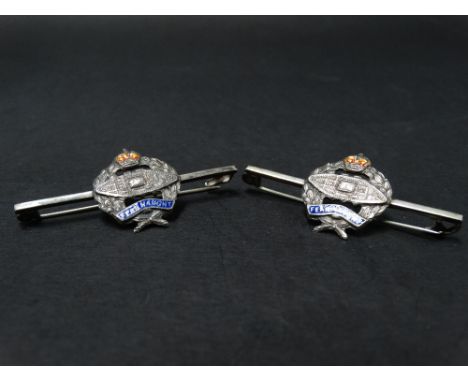 Two Royal Tank Regiment silver and enamel sweetheart bar brooches, both stamped SILVER, weight 9.5g approx. 