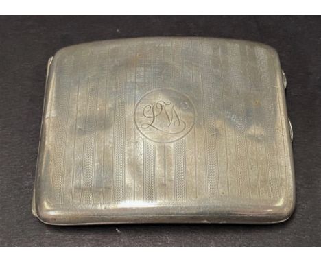 A George V silver engine turned cigarette case, maker R.P., Chester 1924, width 10.5cm, weight 4.65oz approx. 
