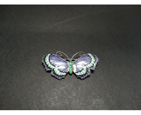 A George V silver and guilloche enamel butterfly brooch by J. Aitken &amp; Sons, Birmingham 1916, width 56mm (enamel AF).