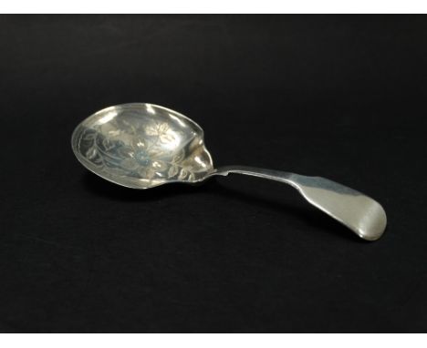A George IV silver caddy spoon by George Wintle, the bowl with foliate bright cut decoration, London 1824, length 9cm, weight