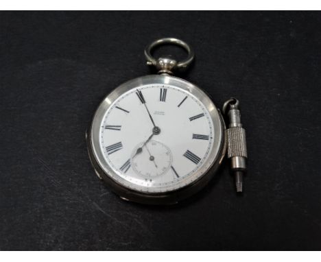 A silver cased pocket watch by Baume Geneve, the 37mm white enamel dial with black Roman numerals and subsidiary seconds dial