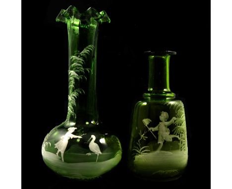 An electroplated epergne, single clear glass flute, triform base, 26.5cm; another plated epergne, three clear glass flutes wi