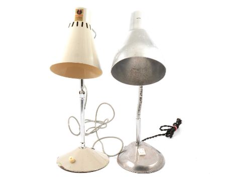 Two vintage adjustable desk lamps, one by Herbert Terry of Redditch in polished metal finish, 48cm, the other by PIFCO with g