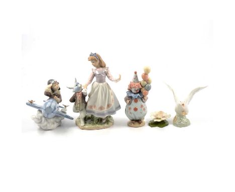 Lladro Snow White, Witch and the Apple 5067; Alice in Wonderland and White Rabbit 5740; Little Pilot 6451; Over The Clouds 56