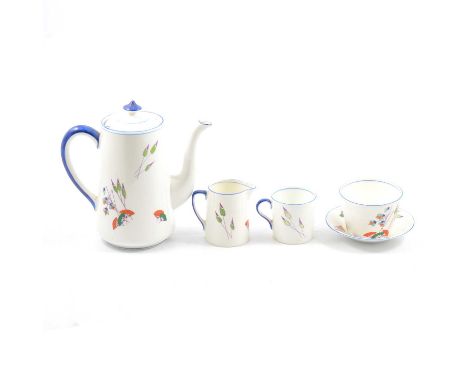 A Grafton china part teaset, blue centre with gilt and floral border, comprising cake plates, plates, cups and saucers; and a