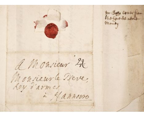 Le Neve (Peter, 1661-1729). Manuscript letter to Peter le Neve in Hanover, 28 Oct 1716, 2pp., from his agent Best in Guerde a