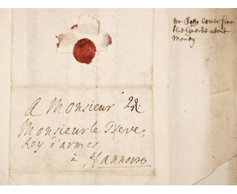 Le Neve (Peter, 1661-1729). Manuscript letter to Peter le Neve in Hanover, 28 Oct 1716, 2pp., from his agent Best in Guerde a