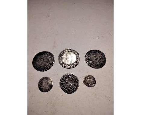 Tudor And Stuart Hammered Coins. Elizabeth I (1558-1603). Shillings, mm, Hand, mm.Tun, Sixpence, 1566, mm. Lion, Threepence, 