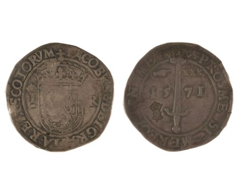 James VI (1567-1603, James I of England). Ryal ‘Sword Dollar’ of thirty Scottish Shillings, 1571, Bearing Crowned Thistle Rev