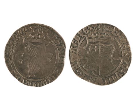 Henry VIII (1509-47). Groat, Henry and Jane Seymour, 1536-7, First Harp Issue, obverse: crowned shield of arms, reverse: crow