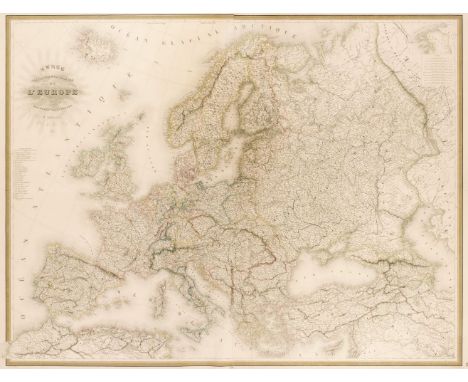 Europe. Andriveau (J. &amp; Goujon J.). Carte Physique et Politique de l'Europe, Paris, 1843, large engraved map with contemp