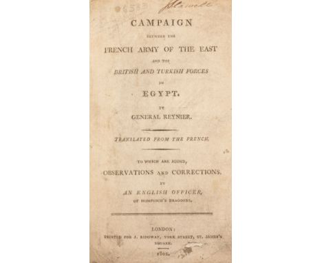 Reynier (Jean Louis Ebenezer). Campaign between the French Army of the East and the British and Turkish forces in Egypt, 1st 