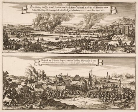 Merian (Matthaus the younger). Abbildung der Statt und Rivier von Rochester, Chetham etc. [on sheet with] Prospect detz Enlan