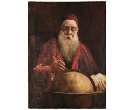 The Cartographer. Portrait of an academic with a globe, circa 1850, oil on canvas mounted on a contemporary stretcher, some c