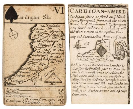 Cardiganshire. Redmayne (William), Cardigan-Shire, John Lenthall [1711 edition], engraved playing card map of Cardigan (Jack 