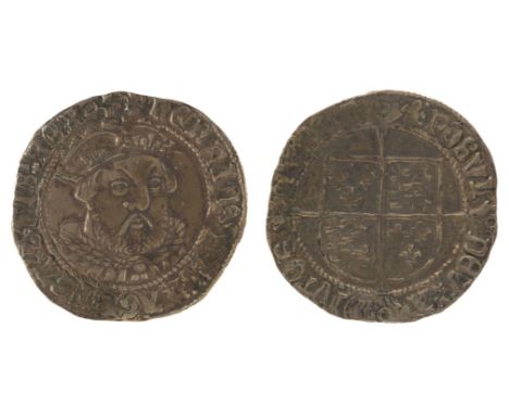 Henry VIII (1544-47). Groat, Tower Mint, mm. Lis, 1544-47, obverse: older facing portrait, reverse: cross over shield of arms