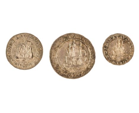 Netherlands. East Indies. Batavian Republic, AR 1/4 Gulden (shield with inner circle), 1/8 Gulden (shield without inner circl