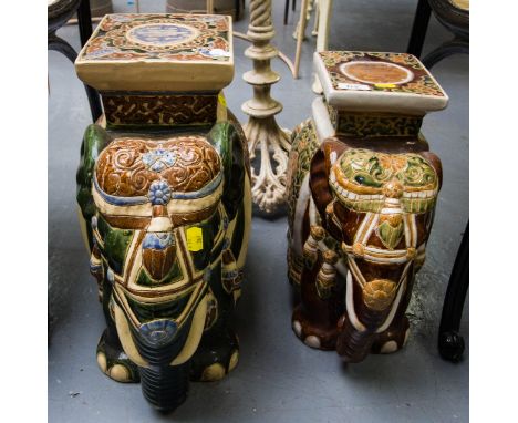 2 CERAMIC ELEPHANT STAND BROWN + GREEN