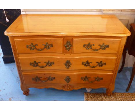 COMMODE, Louis XV style cherrywood with two short over two long drawers with carved detail, 51cm x 85cm H x 107cm.