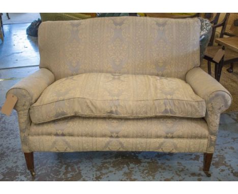HOWARD &amp; SONS SOFA, early 20th century mahogany, of compact proportions, on square tapering supports (stamped 64828312 Ho