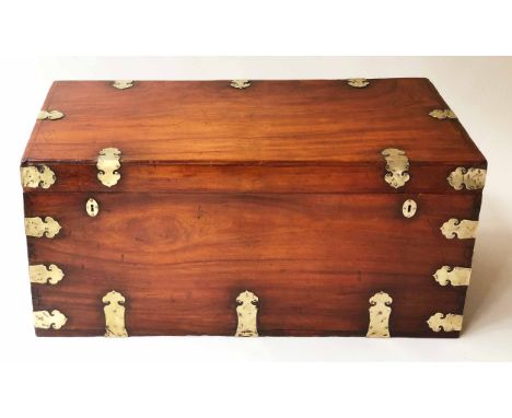 TRUNK, 19th century, Anglo Indian camphorwood and brass bound with rising lid and carrying handles, 117cm x 57cm D x 53cm H. 