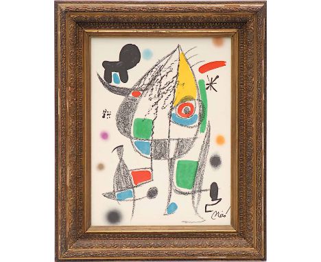 JOAN MIRO, untitled, 1975 lithograph, signed in the plate, suite: Maravillas con variaciones acrosticas, copy of signed justi