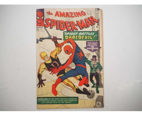 AMAZING SPIDER-MAN #16 - (1964 - MARVEL - UK Price Variant) - Daredevil's first crossover (wearing his original yellow & blac
