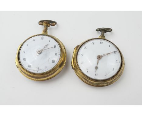 George III gilt brass verge pocket watch, by Richard Simner, London, circa 1760-80, outer pair case engraved with floral garl