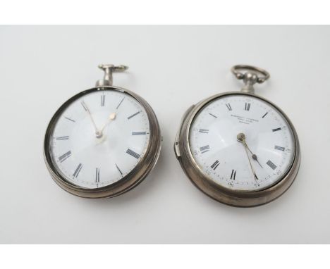 Silver verge pair cased pocket watch by Eardley Norton, London, hallmarks indistinct, white enamelled dial, plain outer cover