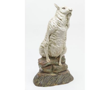 Cobridge stoneware Robert Tabbanor sheep model 'The Thinker', height 36.5cm (Please note condition does not form part of the 