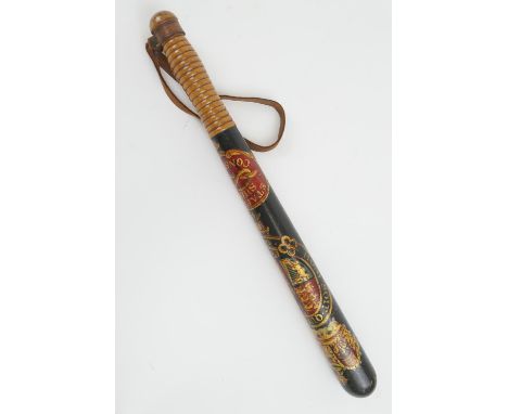 Staffordshire Constabulary painted wooden truncheon, second half 19th Century, decorated with the crowned royal arms, Staffor