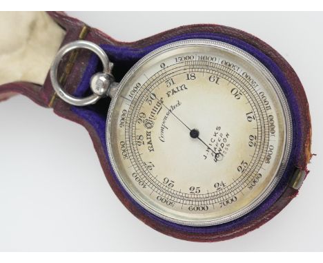 Edwardian silver cased pocket aneroid barometer, by J Hicks, London, numbered 7358, the case hallmarked London 1904, discolou
