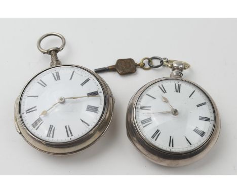 George III silver pair cased verge pocket watch, signed Bannister, London, hallmarked London 1808, plain outer case, white en