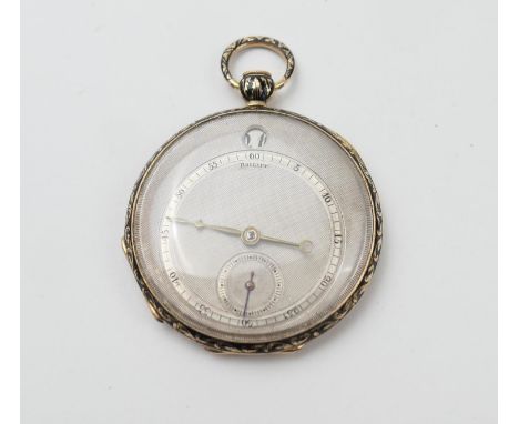 Breguet jump hour gold and enamelled pocket watch, circa 1910, engine turned silvered dial, signed, with hour aperture, minut