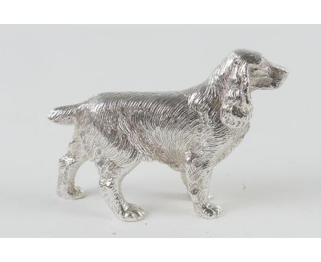 Modern cast silver model of a cocker spaniel by A E Jones, Birmingham 1986, length 10cm, weight approx. 199g (Please note con