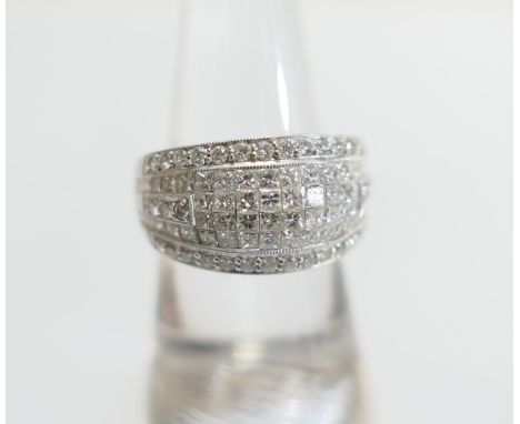 Diamond pave cluster ring, set with small princess cut and round cut diamonds, totalling approx. 1.99cts, all set in 18ct whi