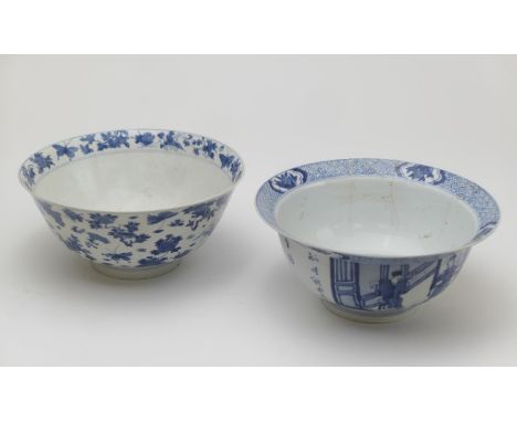 Chinese blue and white bowl, Kangxi (1662-1722), decorated with a myriad of butterflies flying amidst peony, chrysanthemum an