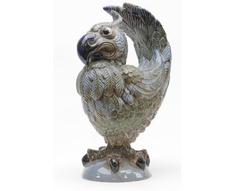 Cobridge stoneware grotesque bird, en homage to the Martin Brothers, painted initials to the base 'BL', height 24cm (Please n