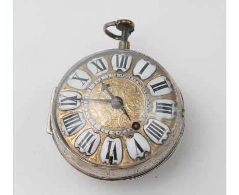 Rare French verge repeater pocket watch, by Godron, Paris, circa 1690, pierced white metal case engraved with birds, animals 