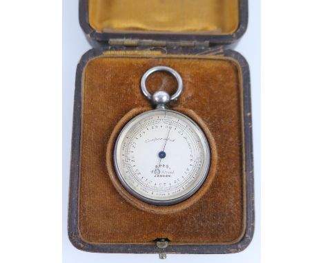 Victorian silver pocket barometer, by Apps, 433 Strand, London, hallmarked London 1874, silvered dial marked 'Compensated', e