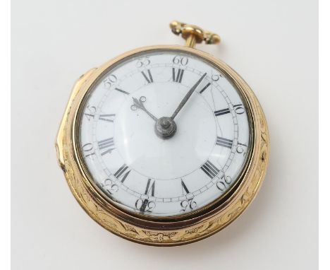 George III gold pair cased verge pocket watch, by J Orpion, hallmarked London 1764 (22ct standard), the repousse outer case w
