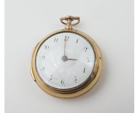 George III gold pair cased verge pocket watch by George Boswell, Chester, circa 1781, plain outer case, white enamelled dial,