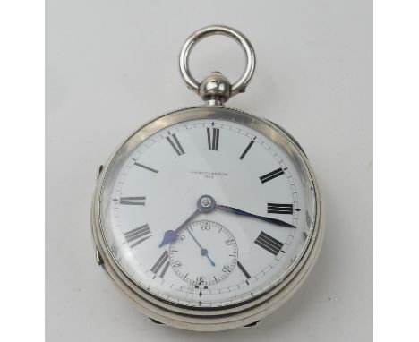 Edwardian silver timekeeper's chronometer pocket watch,  by James Edwards, London, hallmarked Chester 1909, white enamelled d